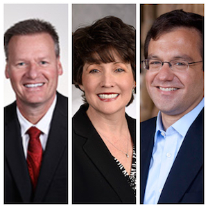 GTC President Bryan Albrecht (Left),  UW-Parkside Chancellor Debra Ford (Center), and Carthage President John Swallow (Right)