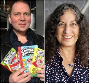 Author Dave Pilkey (Left); Author Margarita Engle (Right) 