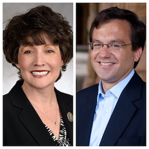 L to R: Dr. Debbie Ford, Chancellor of the University of Wisconsin-Parkside; Dr. John Swallow, President of Carthage College