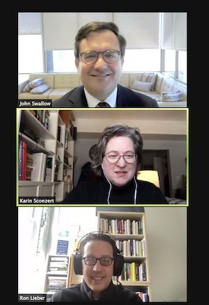 Top to Bottom: John Swallow, President of Carthage College; Karin Sconzert, host of Education Matters; Ron Lieber, author and New York Times Columnist 