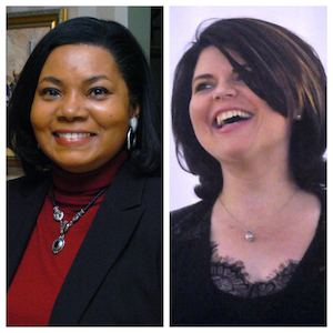 L to R: Adelene Greene, member of Coalition for Dismantling Racism;  and Laura Cox, community activist 