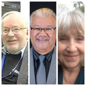 L to R: Retired teachers Mike Kehoe, Rey Palacios, and Karin Kempinen