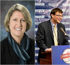 State Democratic Party Chair Martha Laning; State Republican Party Communication Director Pat Garrett