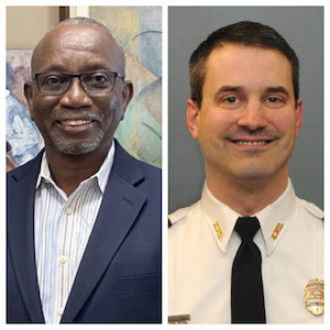 L to R: Action Roadmap Co-chair Pastor Roy Peeples; Interim Kenosha Police Chief Eric Larsen. 