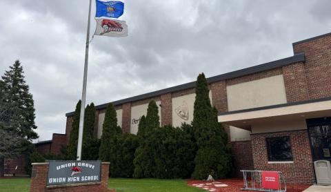 Union Grove Union High School is seen here on April 10, 2026. Evan Casey/WPR
