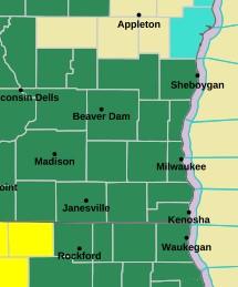 Map of flood watch. 