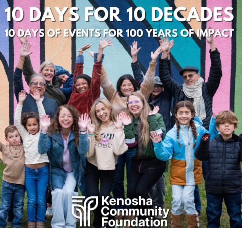 Kenosha Community Foundation-supplied photo of community members and a graphic highlighting the celebration. 