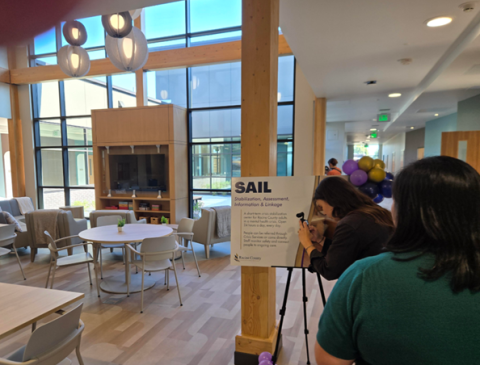 The commons area for residential treatment programs includes an outdoor courtyard. 