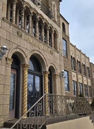 South facade of former Eagles Club. 