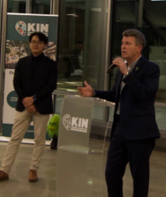  Ordify co-founder Roger Lam and Parkside Works Director Steve Donavan announce their collaboration at the Kenosha Innovation Center's auditorium. 