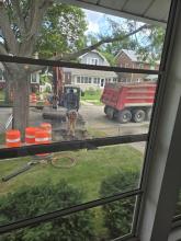 View from homeowner's window of lead line replacement work. 