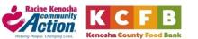 The Kenosha County Food Bank and Racine/Kenosha Community Action Agency logos. 