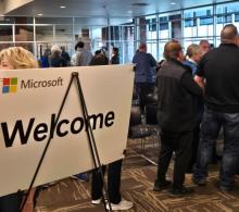People attend a Microsoft Information session. 