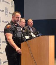 Kenosha Police Chief Patrick Patton and others at a news conference. 