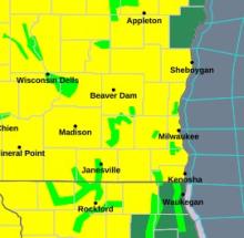 Tornado Watch covers most of Wisconsin. 