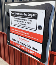 Photo of the exterior of a typical baby box. 