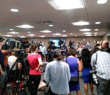 A packed house gathers as local officials speak after days of unrest in the City of Kenosha